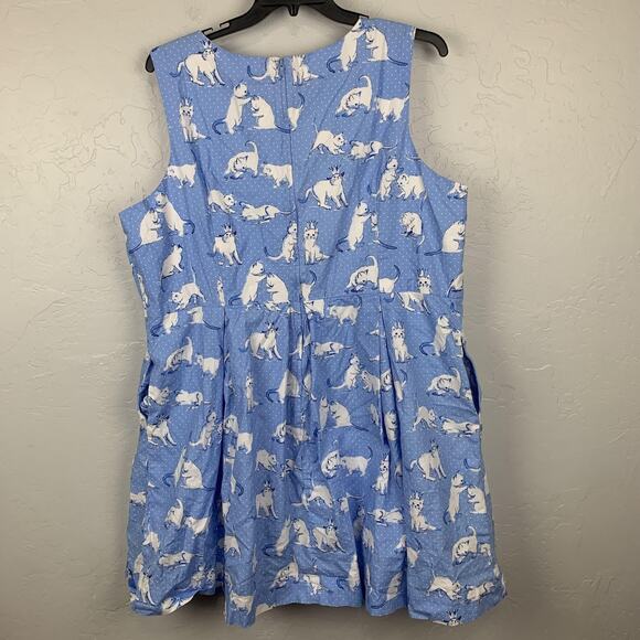 Bea & Dot ModCloth Dress Womens 4X Blue Cat Print Fit & Flare Pockets - Picture 2 of 10